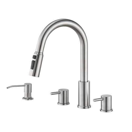 Tohlar Kitchen Faucets, Brushed Nickel Kitchen Faucet Pull Down Sprayer Stainless Steel Sink Faucets with Soap Dispenser Commercial Modern Rv Faucets, Llaves para fregaderos de cocina