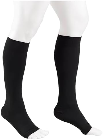 NuVein Medical Compression Stockings, 30-40 mmHg Support, Women & Men Knee Length, Open Toe, Black, X-Large