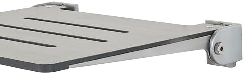 Sechrome 18 inch Silhouette Slimline Folding Wall Mount Shower Bench Seat, Gray Weathered Ash Seat with Silver Frame
