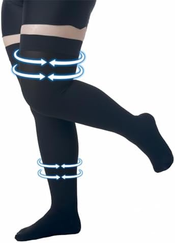 MGANG Medical 15-20 mmHg Compression Stockings for Women & Men, Pair, Thigh High Graduated Compression Socks, Closed Toe, Opaque, Support for Varicose Veins, Edema, DVT, Swelling, Flight, Black 5XL