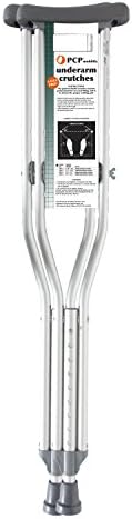 PCP Aluminum Crutches, Push Button Adjustable Height, Lightweight, 1 Pair, Junior Youth Size (4'6" to 5'2")