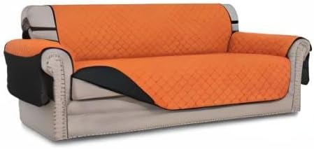 Easy-Going 4 Seater Sofa Slipcover Reversible Sofa Cover Water Resistant Couch Cover with Foam Sticks Elastic Straps Furniture Protector for Pets Children Dog Cat (XX-Large, Orange/Black)