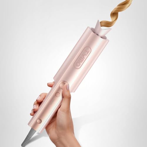 TYMO CurlPro Plus Automatic Rotating Curling Iron - Upgraded Long Barrel Curling Wand for Long Hair, Ceramic Hair Curler for Women, Anti-Scald, 600M Ionic, Dual Voltage, Gold Blush, 1 1/4 Inch