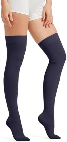 MGANG Medical 15-20 mmHg Compression Stockings for Women & Men, Pair, Thigh High Graduated Compression Socks, Closed Toe, Opaque, Support for Varicose Veins, Edema, DVT, Swelling, Flight, Navy Blue S