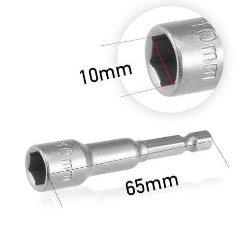 (2 pcs) 1/4" 10mm Nut Driver Bit, 10mm Magnetic Socket, Hex Nut Driver Bit for Electric Drill, 65mm Length, Metric
