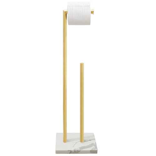 Toilet Paper Holder Stand Brushed Gold with Reserve, Marble Base Design, Free Standing Bathroom Tissue Roll Holder Freestanding, SUS304 Stainless Steel