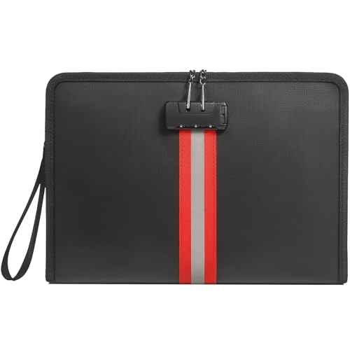 Fireproof Document Bag with Lock,13"¡¿9"¡¿1" Fireproof and Waterproof Cash Bag with Zipper, Premium Fiberglass, Fire Safe Storage for Documents, Passports, Cash, Valuables