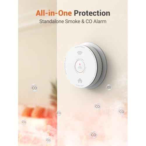 Jemay Smoke Detector Combination Smoke & Carbon Monoxide Alarm, 10-Year Battery Powered CO Detectors with Test & Silence Button, Bilingual Voice Alerts,UL 217-9th CO Fire Alarm Combo for Home,1 Pack