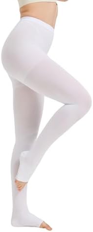 MGANG Medical Compression Pantyhose for Women & Men, 20-30mmHg Graduated Compression Support Tights, Open Toe, Opaque Waist High Compression Stockings for Edema, Varicose Veins, Flight, DVT, White S