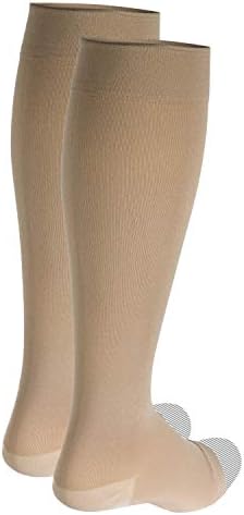 Truform Surgical Stockings, 18 mmHg Compression for Men and Women, Knee High Length, Open Toe, Beige, X-Large