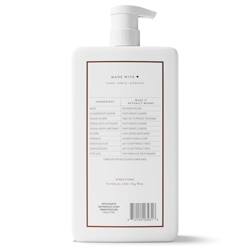Native Body Wash for Women & Men, Coconut & Vanilla, 36 oz Pump Bottle, Sulfate-Free & Gentle for All Skin Types