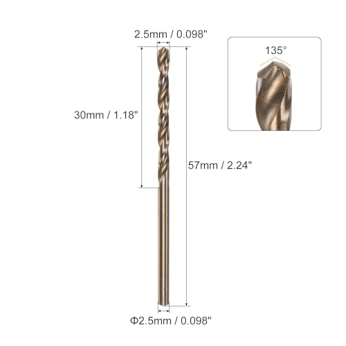 uxcell 12pcs Jobber Drill Bits 2.5mm (0.098") Black Nitride & Gold Titanium Coated M2 High Speed Steel (HSS) Twist Drill Bits for Stainless Steel Aluminum Alloy Metal