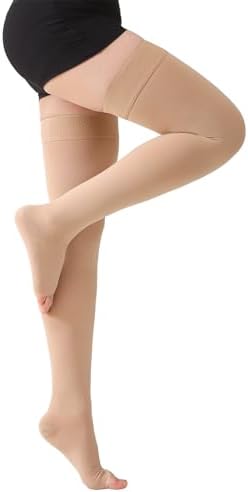 MGANG Medical Thigh High Compression Stockings for Men & Women, Pair, Open Toe, 15-20 mmHg Graduated Compression Support Hose, Opaque, Best for Varicose Veins, Edema, Flight, DVT, Swelling, Beige 3XL