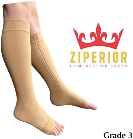 Open Toe Inside Leg Calf Zipper 30-40 mmHg Grade 3 Compression Socks