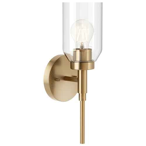 KICHLER Madden 1-Light Wall Sconce with Clear Glass in Champagne Bronze, Sloped Ceiling Compatible, for Bathroom or Hallway (14.75" x 5"), 55183CPZ