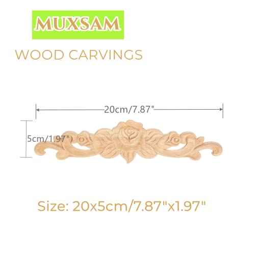 MUXSAM 1Pc Wood Carved Onlay Applique Unpainted Rose Flower Center Frame Decal for Furniture Door Cabinet Bed Home Decor European Style