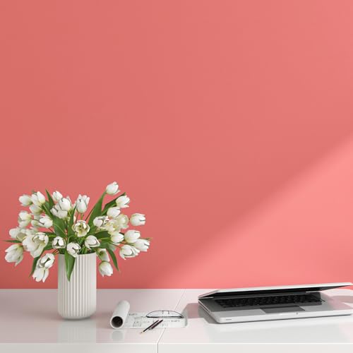 FunStick Coral Pink Wallpaper Peel and Stick Pink Contact Paper for Cabinets Desk Classroom Self Adhesive Removable Wall Paper Renter Friendly Wallpaper for Kids Girls Bedroom Bathroom Walls 15.8"x80"