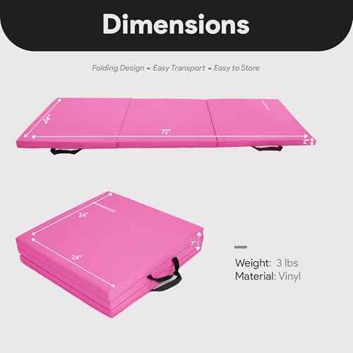 BalanceFrom 6x2 Feet 3-Panel Folding Gymnastics Mat ? 2-Inch Thick Pad with Vinyl Surface and Carrying Handles for Tumbling, Yoga, Pilates, Home Workouts, and Martial Arts