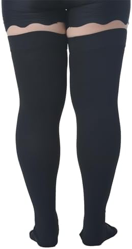 MGANG Medical Thigh High Compression Stockings for Men & Women, Pair, Open Toe, 20-30 mmHg Graduated Compression Support Hose, Opaque, Best for Varicose Veins, Edema, Flight, DVT, Swelling, Black 4XL