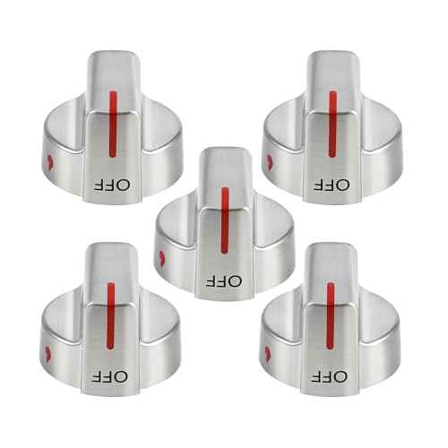 Stainless Steel 5304509064 Stove Knobs Replacement Parts for Frigidaire Gallery Oven Gas Stove Range 5304509929 Stove Top GCRG3060AFC Metal Silver Surface Burner Control Knobs 5 Pcs