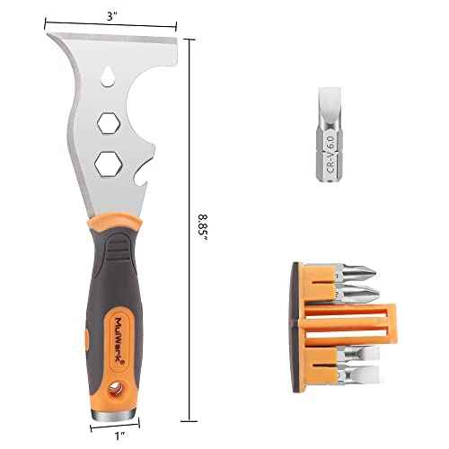MulWark 16-in-1 Painter's Tool,3¡± Putty knife Drywall Paint Scraper,Multi-Painter's Stainless Steel Tool,Spealloy Paint Scraper, Taping knife,Hammer Head Soft Grip Handle,Nut Wrench Screw Bits inside