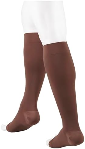 NuVein Medical Compression Stockings, 20-30 mmHg Support for Women & Men, Knee Length, Open Toe, Brown, Small