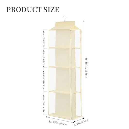 8 Grids in 1 Pack Hanging Purse Handbag Organizer with Double Zippers, Visible Purse Organizer for Closet, Fully Enclosed Purse Storage Holder-Beige