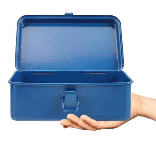 Housoutil Portable Tool Box Repair Tool Storage Container General Tool Box Hardware Case Craft Storage Toolbox for Tools Metal Tool Boxes Hand Carry Blue