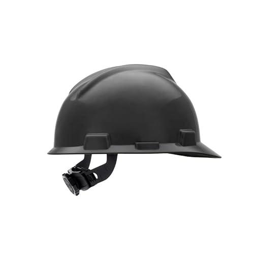 MSA 492559 V-Gard Cap Style Safety Hard Hat With Fas-Trac III Ratchet Suspension | Polyethylene Shell, Superior Impact Protection, Self Adjusting Crown Straps - Standard Size in Black