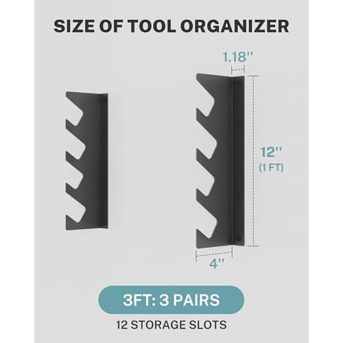 Garage Tool Organizer Wall Mount, Shed Yard Tool Organizer for Garage, Horizontal Organization Tool Racks for Walls, Shovels and Rakes, 3FT
