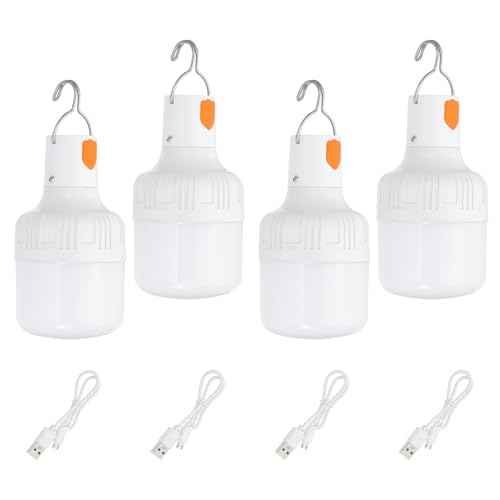 PATIKIL Camping Lantern, 4 Pack Rechargeable LED Tent Lamp Lights Bulb Portable Hanging 3 Lighting Modes 60W Clip Hook for Camping, Hiking, Fishing, White