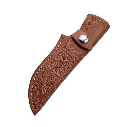 Leather Knife Sheath for Belt, Genuine Leather Holster for up to 4.3" Fixed Blade Knife, Hunting Knives Holder with Snap Closure