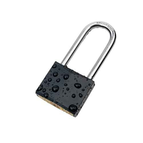 4-Pack Keyed Alike Locks, Black Covered Brass Keyed Padlock with Stainless Steel Long Shackle, 1-9/16 Inch Lock Body, Rustproof Locks for Gate Fence Hasp Cabinet Toolbox Gym or School Locker