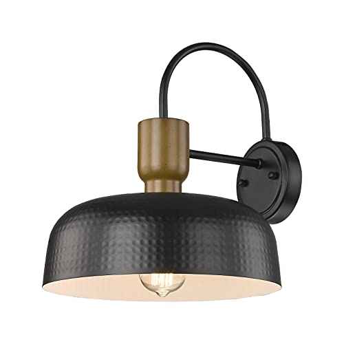 Darkaway Industrial Barn Light Fixtures Wall Lamps Sconces with Hammered Metal Shade, Black Gooseneck Lighting for Outdoor Indoor Patio Porch Lights