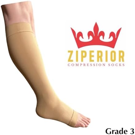 Open Toe Inside Leg Calf Zipper 30-40 mmHg Grade 3 Compression Socks