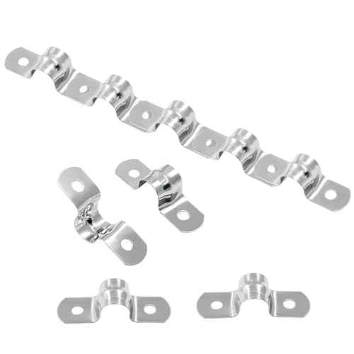 Hordion 50Pcs 3/8" Two Hole Strap U Bracket, M10 Rigid Pipe Strap Stainless Steel Conduit Clamp for Fixing Pipe