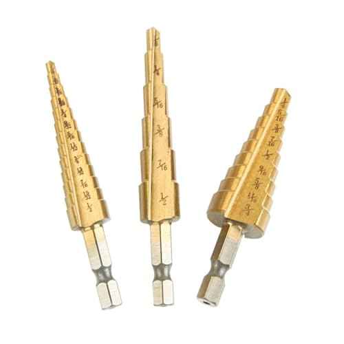 3PCS Step Drill Bit Set - Titanium Coated, High Speed Steel Drill Cone Bits for Sheet Metal Hole Drilling Cutting, Multi Size Hole Stepped Up Unibit for DIY Lovers