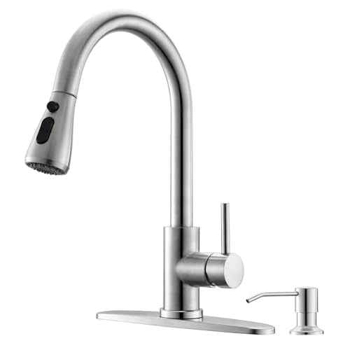 Kitchen Faucet with Soap Dispenser, 3 Modes Stainless Steel Kitchen Sink Faucet with Pull Down Sprayer, Brushed Nickel Single Handle High Arc Mixer Taps for Bar Laundry Camper RV