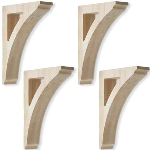 4 Pcs 1 3/4" W x 8 1/2" D x 12" H Traditional Wood Corbels Wooden Shelf Brackets Unfinished Paintable Solid Wooden Bracket for Doorway Countertops Home Shelves Cabinet Furniture Support
