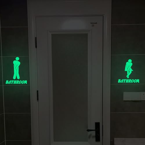 Glow in The Dark Toilet Stickers, Wall Decal for Bathroom and Bath Decorations, PET Waterproof, Kids and Adult Bathroom Signage