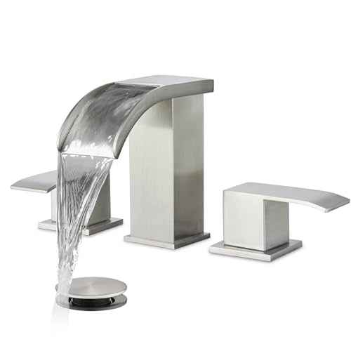 gotonovo Waterfall 8 inch Widespread Bathroom Faucet Set Bathroom Sink Faucet 3 Hole 2 Handle Vanity Lavatory Deck Mount with Pop Up Drain and Water Supply Lines Square Body Brushed Nickel