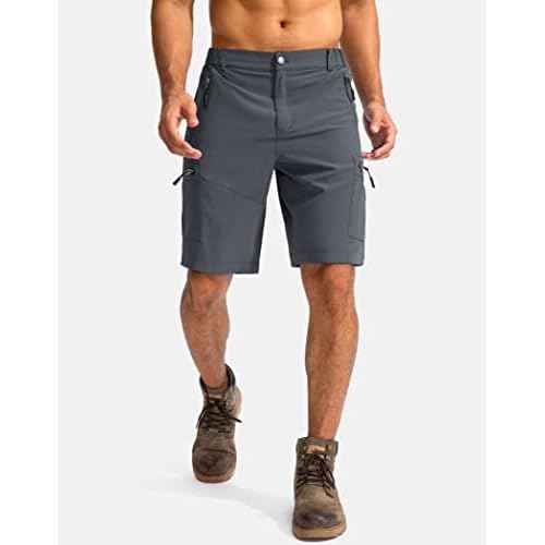 Pudolla Men's Hiking Cargo Shorts 9" Lightweight Outdoor Work Shorts for Men Travel Golf Camping Casual with 5 Zipper Pockets