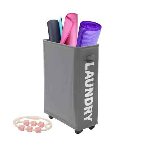 Yoga Mat Storage Rack, Home Gym Corner Storage Organizer with Wheels, Workout Equipment Holder with Side Pocket for Men & Women Gray & Begie