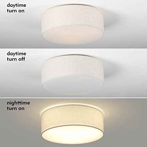 3-Light Ceiling Light Fixture, 13" Drum Flush Mount Ceiling Light, Modern Close to Ceiling Lights with Fabric Linen Shade for Hallway Bedroom Kitchen Dining Living Room