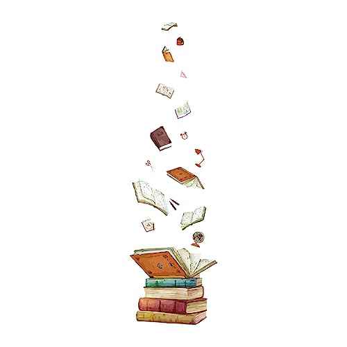 SUPERDANT Magic Book Wall Decals Stickers with Flying Book School Bag Scissors for Bedroom Wall Mural Ruler Globe Decor for School Library Reading Room Classroom Wallpaper Decor Birthday Gift