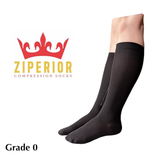 8-15 mmHg Compression Grade 0 Calf Inside Leg Zipper Closed Toe Socks (Black, 2X-Large)