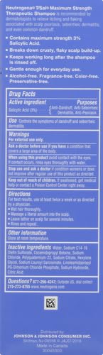 Neutrogena T/Sal Therapeutic Dandruff Shampoo,Scalp Build-Up Control,3% Salicylic Acid,Psoriasis Treatment,Seborrheic Dermatitis Shampoo,Clears Flakes,Fragrance Free,4.5 fl oz,(Pack of 4)