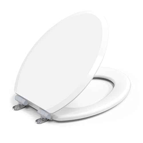 Pro Wood Toilet Seat Elongated, White, Magnetic Quick-Release Easy-Clean and Change, HushMotion Slow Close, StainShield High-Gloss Finish, Arch-Tite Never Loosens, Adjustable Fit, Secure Grip