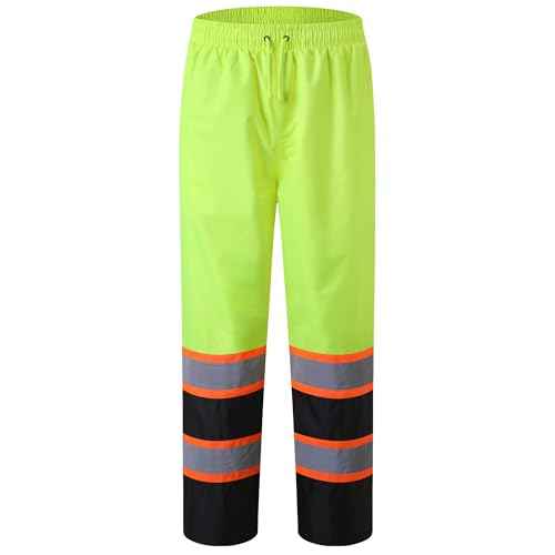 JKSafety Hi-Vis Rain Pants for Men Women Waterproof 3M Scotchlite Reflective Safety Trousers Water-Resistance HV Gears for Farming Fishing Sports Works Inner Mesh Lining (114-YBlk XL)