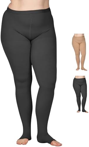 ABSOLUTE SUPPORT Womens Opaque Compression Pantyhose with Open Toe 20-30mmHg - Compresion Tights with Open Toe for Women Circulation, Deep Vein Thrombosis, Swollen Veins, Venous Ulcers - Black, Small